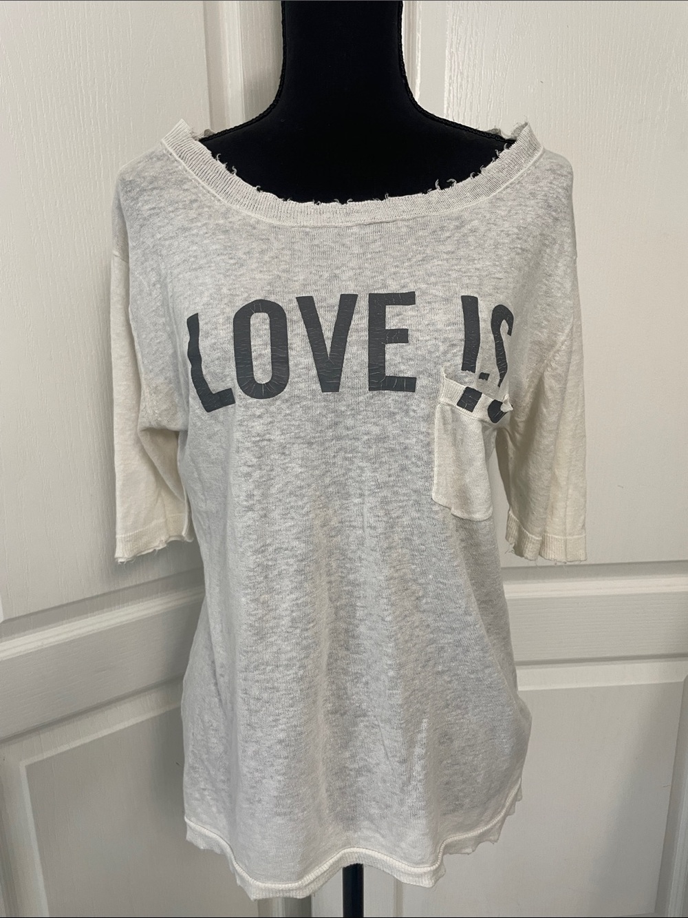 Zadig & Voltaire linen mix top Love Is Size L distressed off white